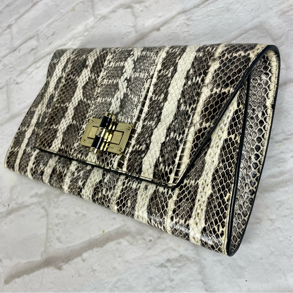 DVF Diane Von Furstenberg 440 Gallery Uptown Snakeskin Leather Roccia Clutch
